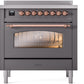 Ilve UPI366NMPMGP Nostalgie Ii 36 Inch Electric Freestanding Range In Matte Graphite With Copper Trim