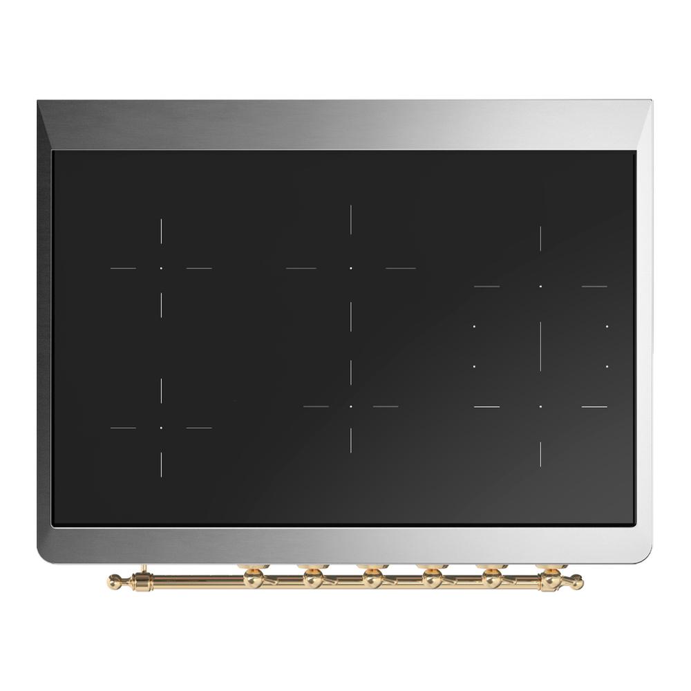 Ilve UMIB36QNR3BUG Ilve Umib36Qnr3Bug Majestic Iii 36 Inch Induction Range With 6 Elements, 3.5 Cu. Ft. Total Oven Capacity (Solid Door, Burgundy, Brass)