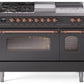 Ilve UP48FSNMPMGPLP Nostalgie Ii 48 Inch Dual Fuel Liquid Propane Freestanding Range In Matte Graphite With Copper Trim