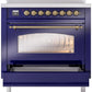 Ilve UPI366NMPMBG Nostalgie Ii 36 Inch Electric Freestanding Range In Blue With Brass Trim