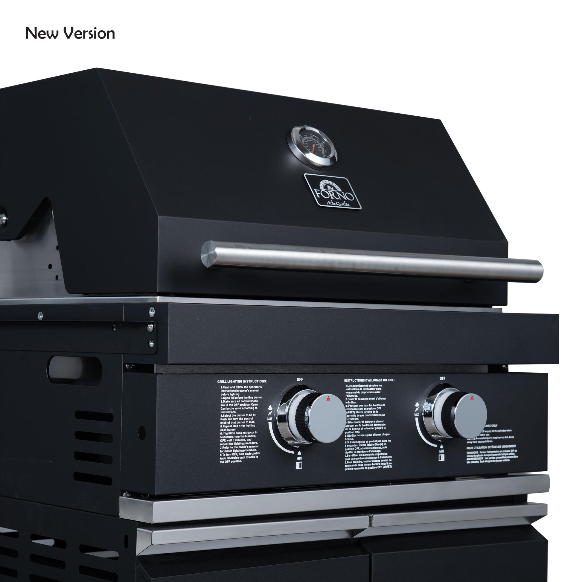 Forno FODKT2568BLK Forno All Aperto 99,600 Btu Outdoor Kitchen, 5 Burners, Infrared Burners, Side Burner, Black Sintered Stone Countertops, Gas Pizza Oven, Sink Module, Bar & Beverage Center