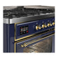 Ilve UM60FNR3MBG Ilve Um60Fnr3Mbg Majestic Iii 60 Inch Dual Fuel Range With 9 Burners And Griddle, Dual Function Burner Up To 25,000 Btu (Natural Gas, Triple Glass Door, Midnight Blue, Brass)