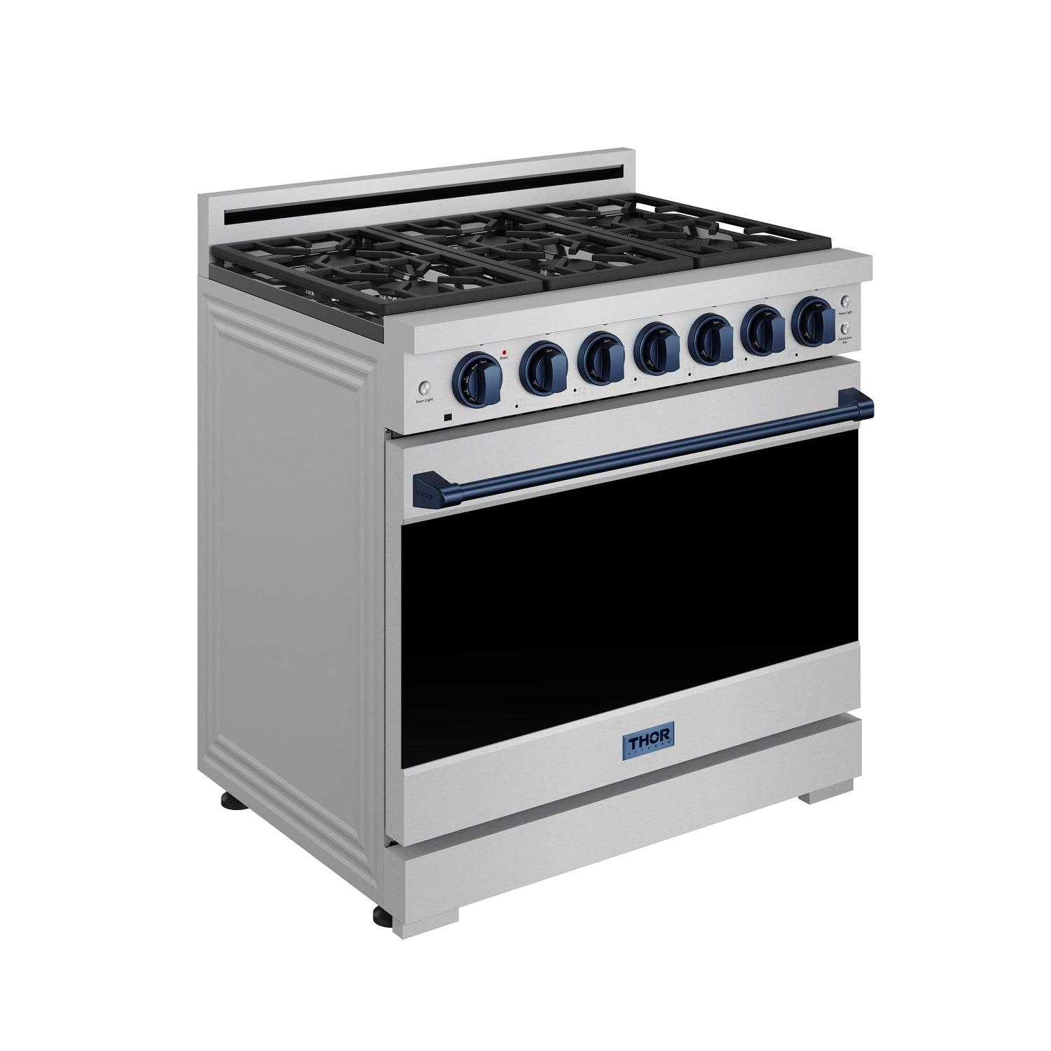 Thor Kitchen RSG36PBLU 36 Inch Professional Gas Range With Precision Knob In Stainless Steel And Blue Gordon Ramsay Series