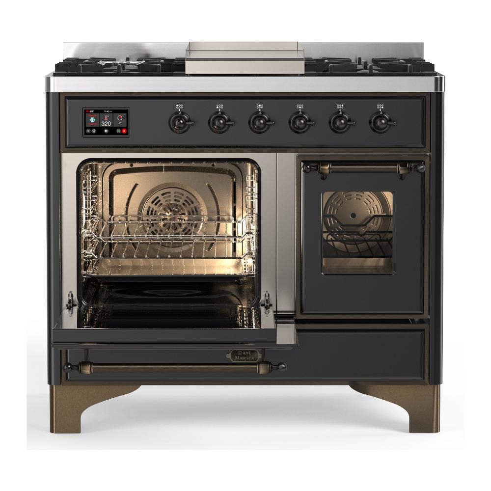 Ilve UMD40FNR3MGBLP Ilve Umd40Fnr3Mgblp Majestic Iii 40 Inch Dual Fuel Range With 6 Burners And Griddle, Dual Function Burner Up To 25,000 Btu (Liquid Propane, Triple Glass Door, Graphite Matte, Burnished)