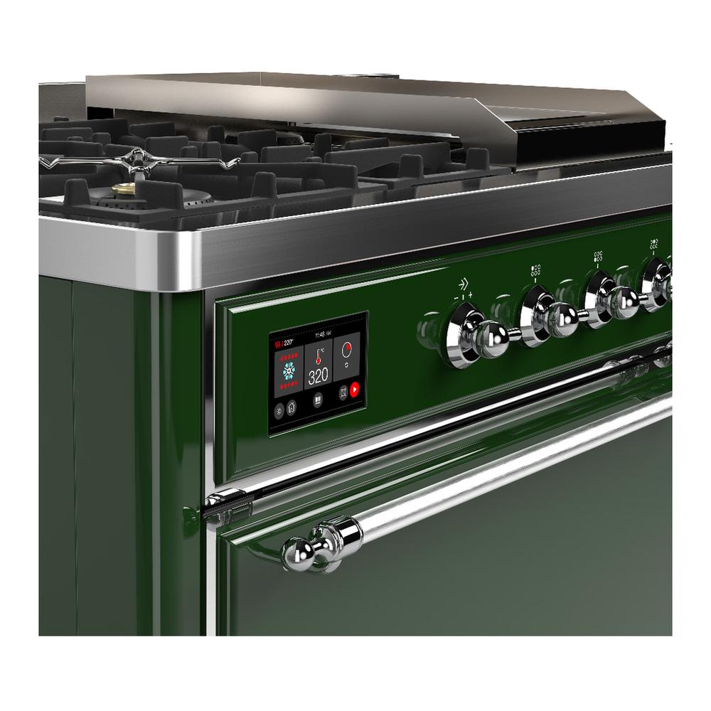 Ilve UM48FSQNR3EGC Ilve Um48Fsqnr3Egc Majestic Iii 48 Inch Dual Fuel Range With 5 Black Brass Burners, Griddle And French Top, Dual Function Burner Up To 25,000 Btu (Natural Gas, Solid Door, Emerald Green, Chrome)