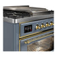 Ilve UM36FNR3BGGLP Ilve Um36Fnr3Bgglp Majestic Iii 36 Inch Dual Fuel Range With 6 Black Brass Burners And Griddle, Dual Function Burner Up To 25,000 Btu (Triple Glass Door, Blue Grey, Brass, Liquid Propane)