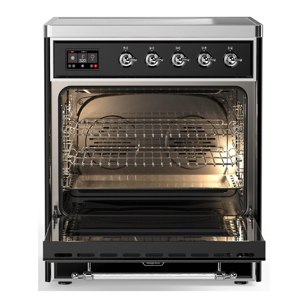 Ilve UMIB30NR3BKC Ilve Umib30Nr3Bkc Majestic Iii 30 Inch Induction Range With 4 Elements, 4 Cu. Ft. Oven Capacity (Triple Glass Door, Glossy Black, Chrome)