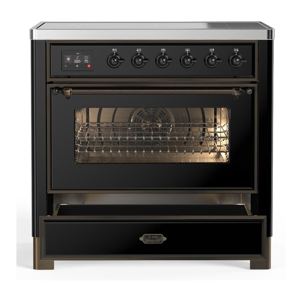 Ilve UMIB36NR3BKB Ilve Umib36Nr3Bkb Majestic Iii 36 Inch Induction Range With 6 Elements, 3.5 Cu. Ft. Total Oven Capacity (Triple Glass Door, Glossy Black, Burnished)