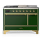 Ilve UM48FSQNR3EGG Ilve Um48Fsqnr3Egg Majestic Iii 48 Inch Dual Fuel Range With 5 Black Brass Burners, Griddle And French Top, Dual Function Burner Up To 25,000 Btu (Natural Gas, Solid Door, Emerald Green, Brass)