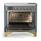Ilve UMIB36QNR3BGG Ilve Umib36Qnr3Bgg Majestic Iii 36 Inch Induction Range With 6 Elements, 3.5 Cu. Ft. Total Oven Capacity (Solid Door, Blue Grey, Brass)