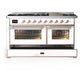 Ilve UM60FNR3WHPLP Ilve Um60Fnr3Whplp Majestic Iii 60 Inch Dual Fuel Range With 9 Burners And Griddle, Dual Function Burner Up To 25,000 Btu (Liquid Propane, Triple Glass Door, White, Copper)