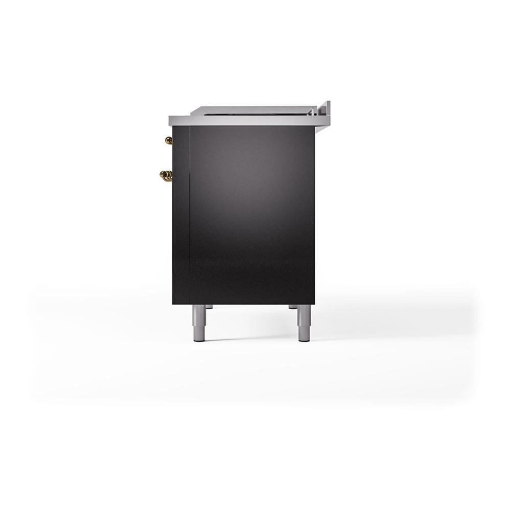 Ilve UN48FSQNMPBKGLP Ilve Un48Fsqnmpbkglp Nostalgie Ii Noblesse 48" Dual Fuel Range (5 Sealed Burners + Griddle + French Top, Liquid Propane, Solid Door, Glossy Black, Brass)