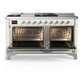 Ilve UM60FSQNR3AWCLP Ilve Um60Fsqnr3Awclp Majestic Iii 60 Inch Dual Fuel Range With 7 Burners, Griddle And French Top, Dual Function Burner With Up To 25,000 Btu (Liquid Propane, Solid Door, Antique White, Chrome)