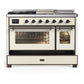 Ilve UM48FSNR3AWB Ilve Um48Fsnr3Awb Majestic Iii 48 Inch Dual Fuel Range With 5 Black Brass Burners, Griddle And French Top, Dual Function Burner Up To 25,000 Btu (Natural Gas, Triple Glass Door, Antique White, Burnished)