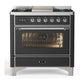 Ilve UM36FNR3MGC Ilve Um36Fnr3Mgc Majestic Iii 36 Inch Dual Fuel Range With 6 Black Brass Burners And Griddle, Dual Function Burner Up To 25,000 Btu (Triple Glass Door, Graphite Matte, Chrome, Natural Gas)