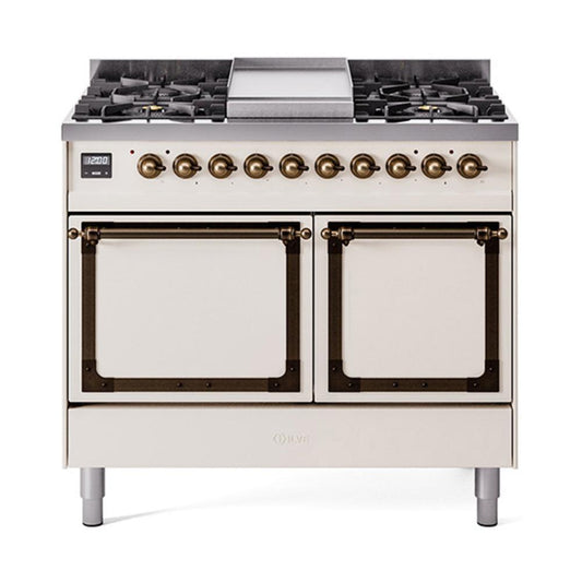 Ilve UND40FQNMPAWBLP Ilve Und40Fqnmpawblp Nostalgie Ii Noblesse 40" Dual Fuel Range (Liquid Propane, Solid Door, Antique White, Burnished)