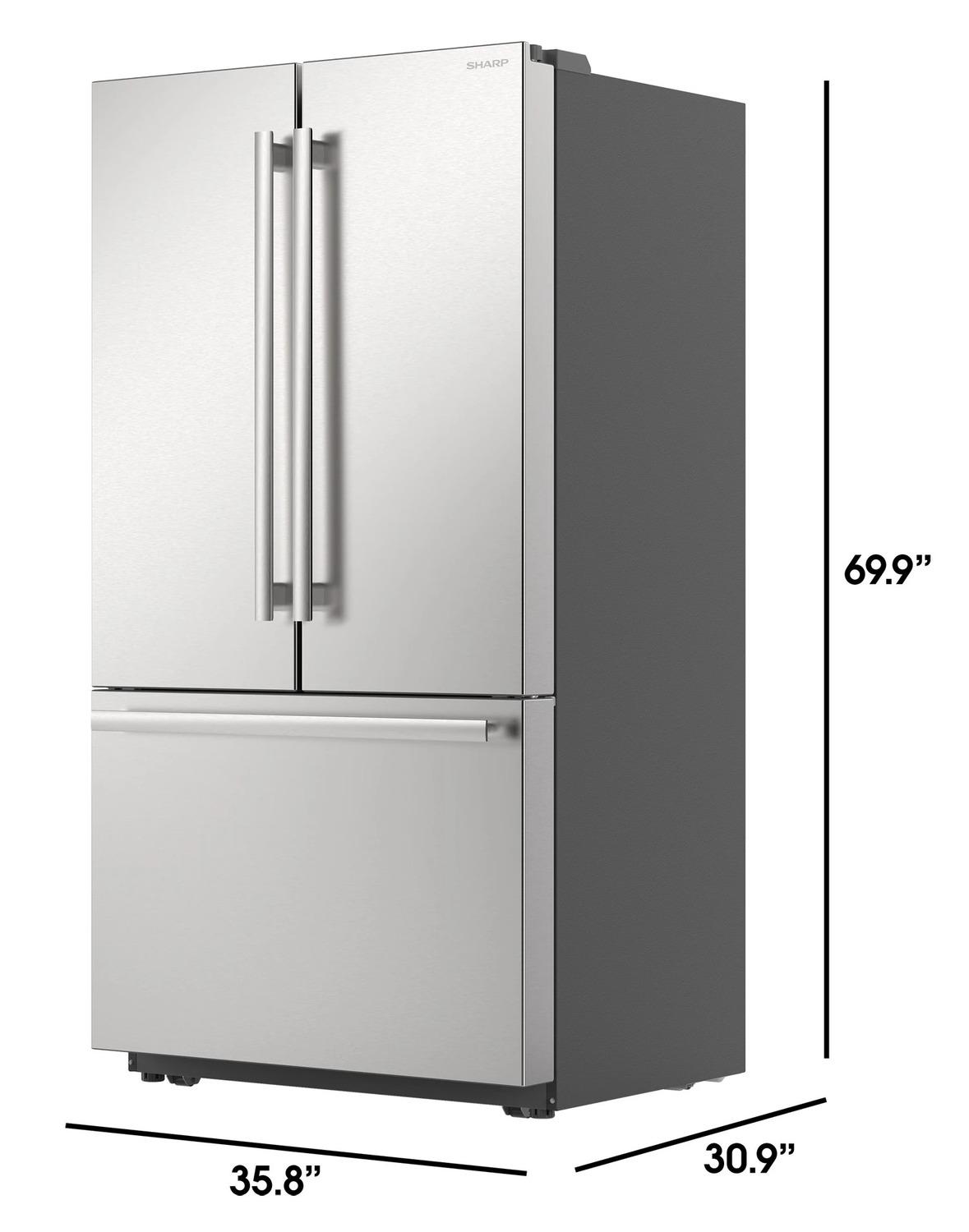 Sharp SJF2752MS Sharp 26.5 Cu.Ft. Counter Depth 36 In. French 3-Door Refrigerator With Internal Water Dispenser In Stainless Steel