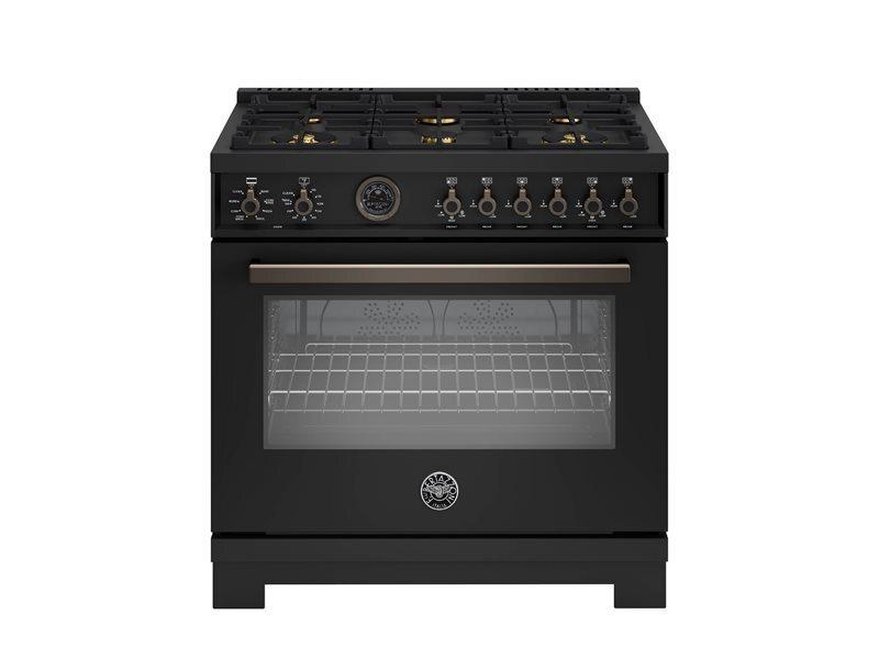 Bertazzoni PRO366BCFEPCAT 36 Inch Dual Fuel Range, 6 Brass Burners And Cast Iron Griddle, Electric Self-Clean Oven Carbonio