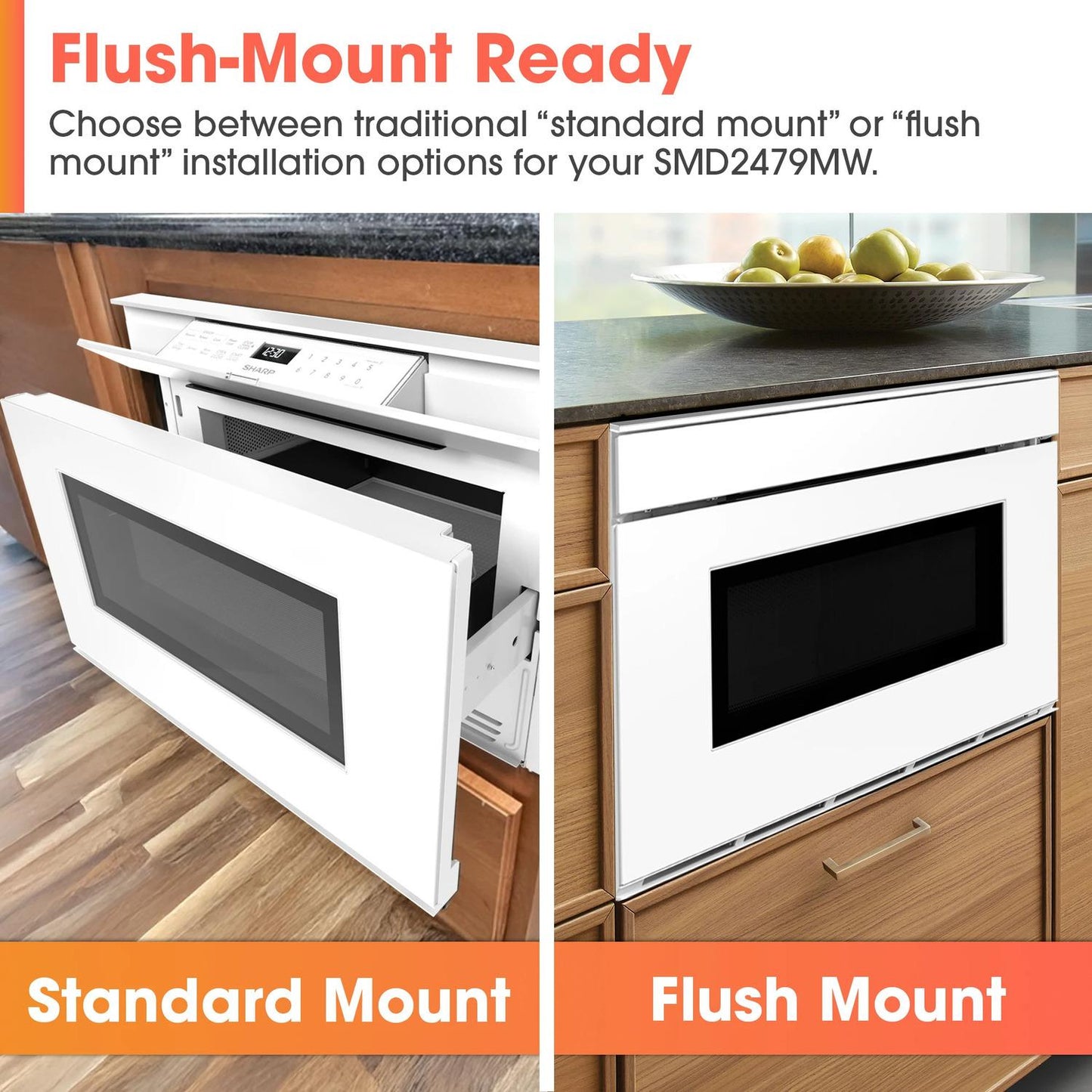 Sharp SMD2479MW Sharp 24 In. 1.2 Cu. Ft. Deco Series Built-In Smart Microwave Drawer™ Oven With Easy Wave Open In White