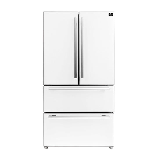 Forno FFRBI182036WHT Espresso Moena 36-Inch French Door Refrigerator In White, 19.2 Cu.Ft