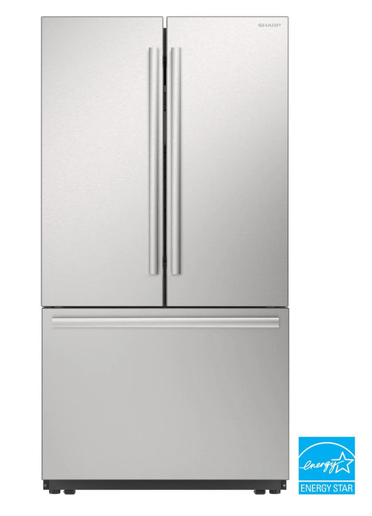 Sharp SJF2752MS Sharp 26.5 Cu.Ft. Counter Depth 36 In. French 3-Door Refrigerator With Internal Water Dispenser In Stainless Steel