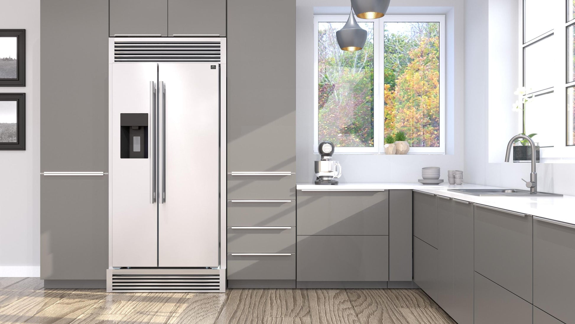 Forno FFRBI184436SB Salerno 36" Side By Side 20 Cu.Ft Stainless Steel Refrigerator With Ice Maker