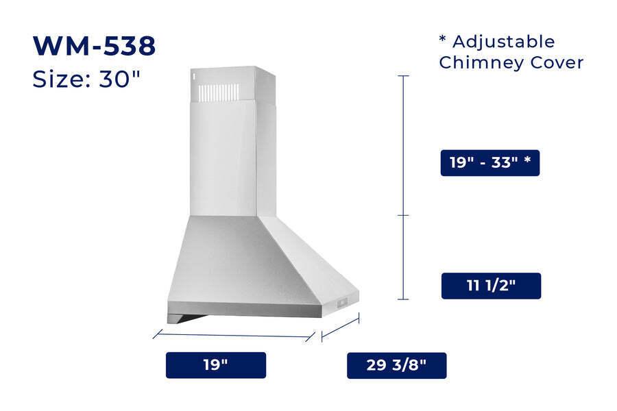 Hauslane WM538SS30 Hauslane Chef 30-In Convertible Stainless Steel Wall-Mounted Range Hood