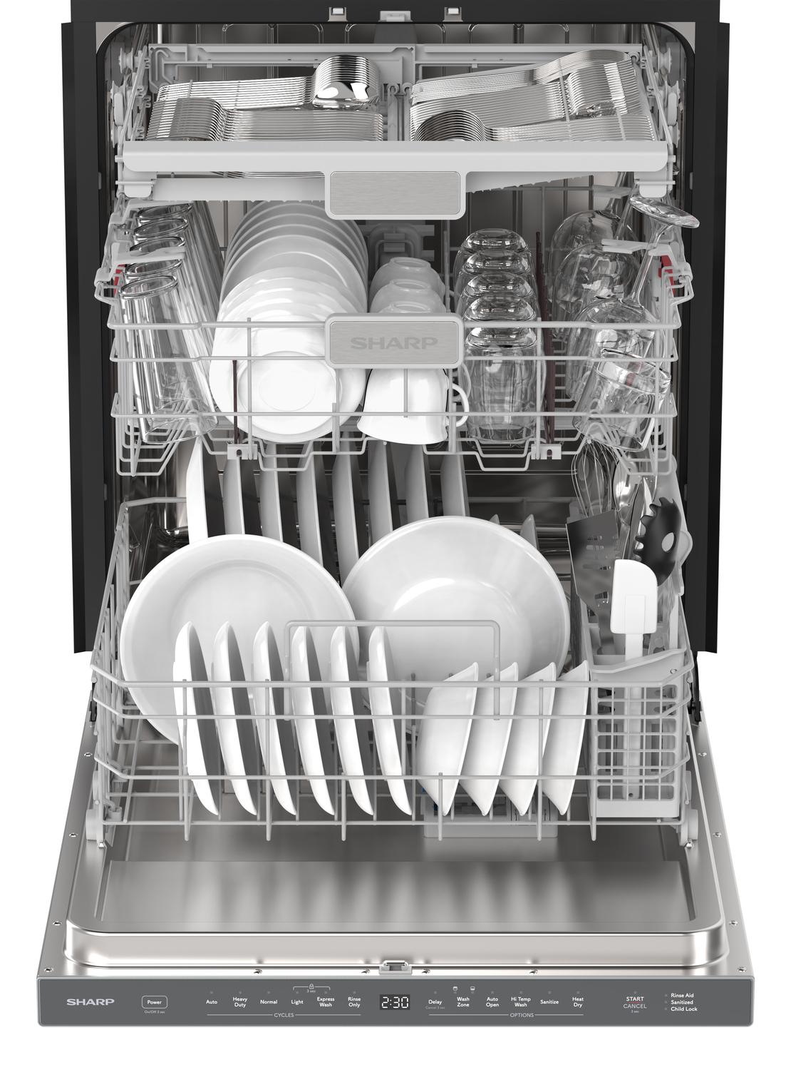 Sharp SDW6735DNS 24" Top Control Stainless Steel Pocket Handle 49 Dba Dishwasher With Auto Door Open