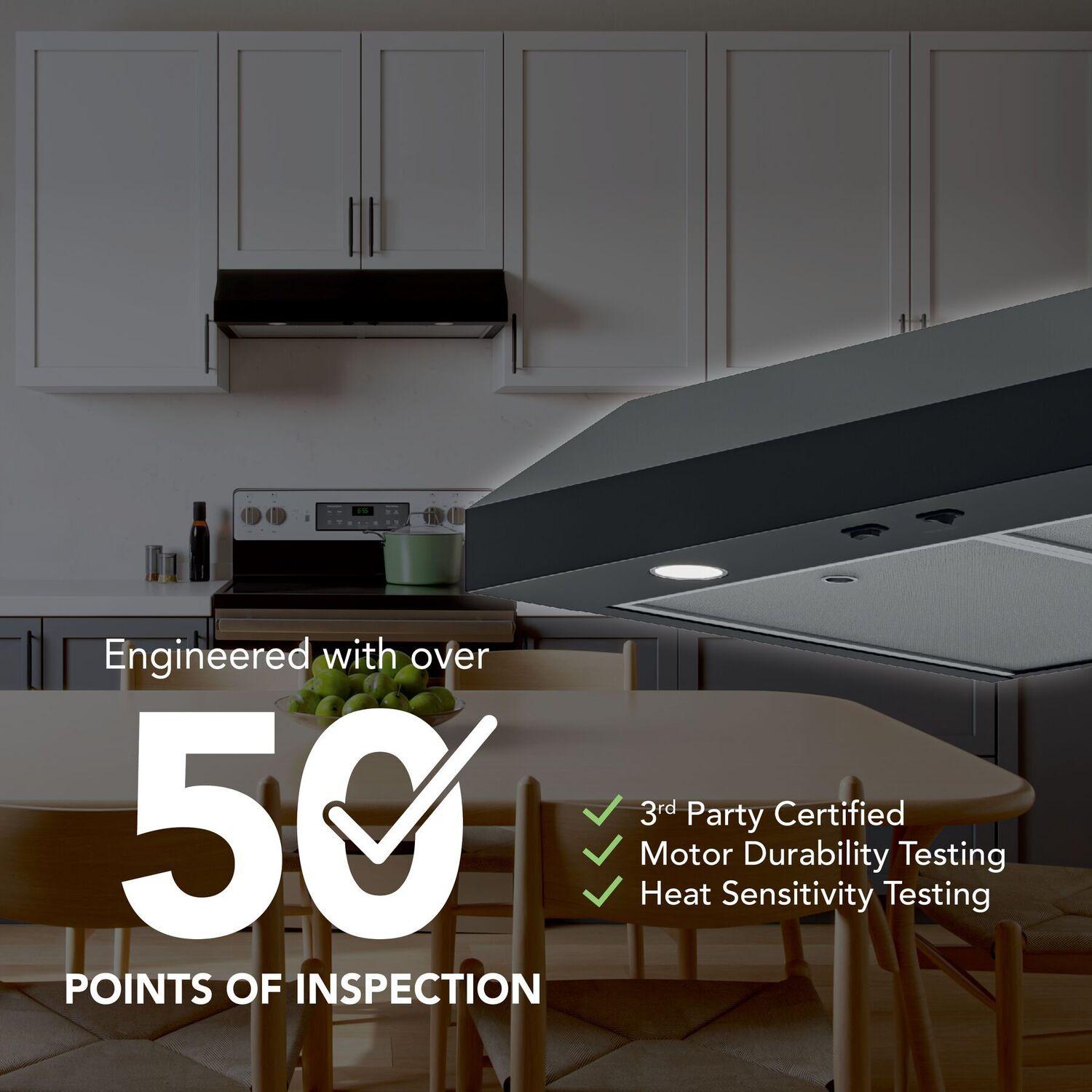 Broan GLA1423BL Glacier 42-Inch 350 Max Blower Cfm 1.5 Sones Black Range Hood