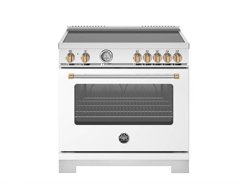 Bertazzoni MAS365INMBG 36 Inch Induction Range, 5 Heating Zones, Electric Oven - Gold Accents Bianco Matt/Gold