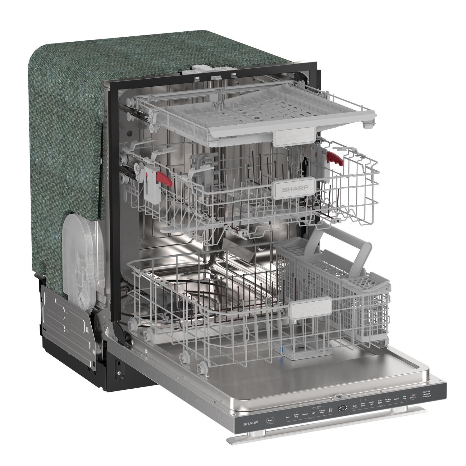 Sharp SDY6748SNS 24" Top Control Stainless Steel Handle 47 Dba Dishwasher With Auto Door Open