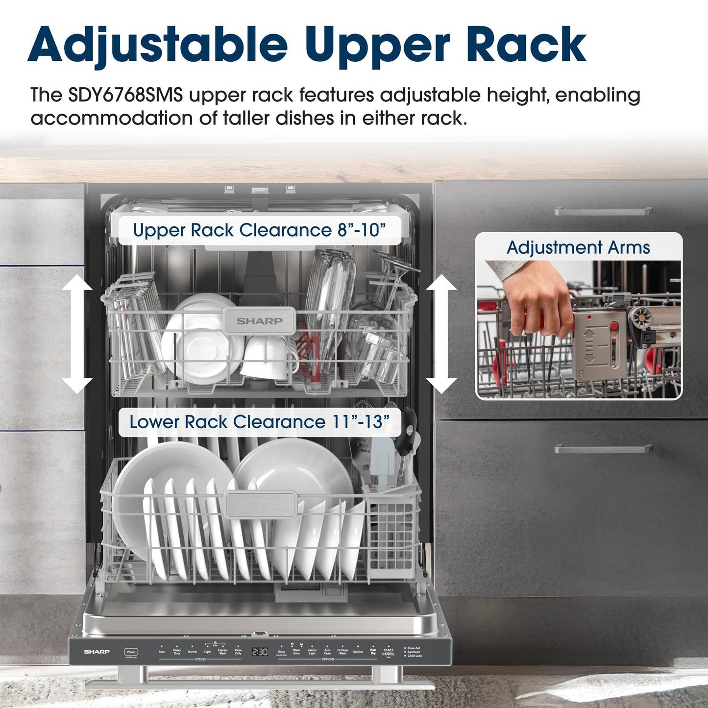 Sharp SDY6768SMS 24" Top Control Stainless Steel Handle 44Db Dishwasher With Auto Door Open