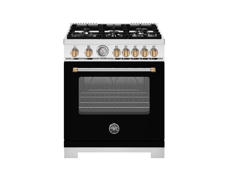 Bertazzoni MAS305GASNG 30 Inch All Gas Range, 5 Burners - Gold Accents Bianco Matt/Gold