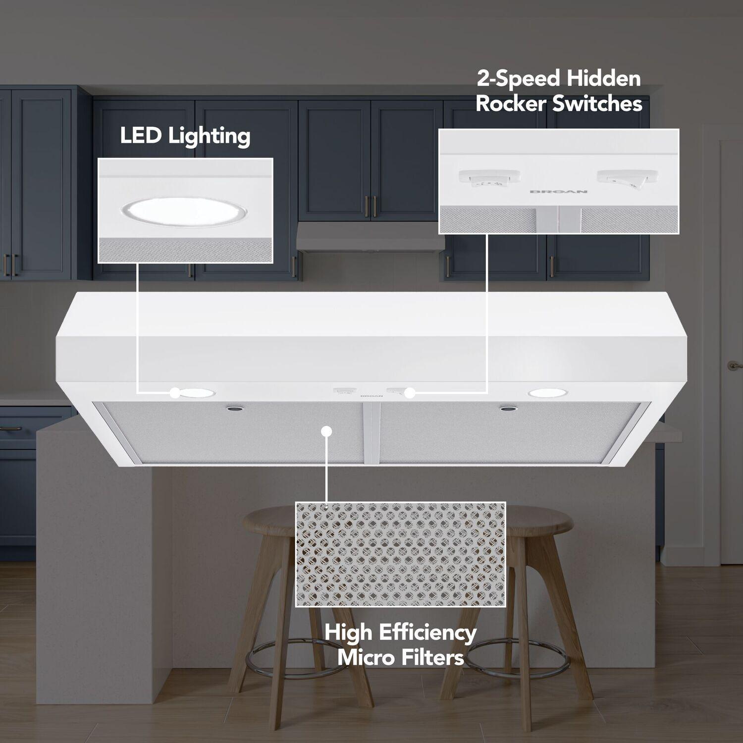 Broan GLA1363WW Glacier 36-Inch 350 Max Blower Cfm 1.5 Sones White Range Hood