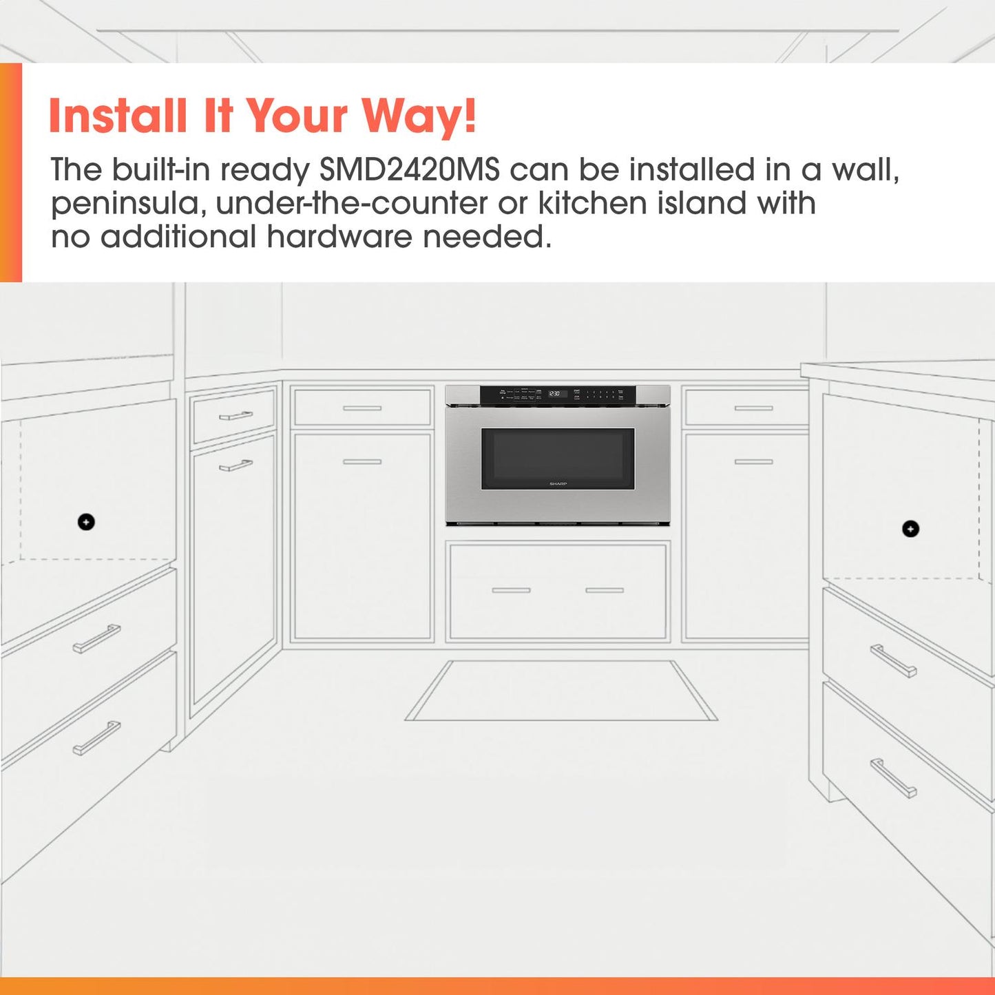 Sharp SMD2420MS Sharp 24 In. 1.2 Cu. Ft. Built-In Microwave Drawer™ Oven In Stainless Steel