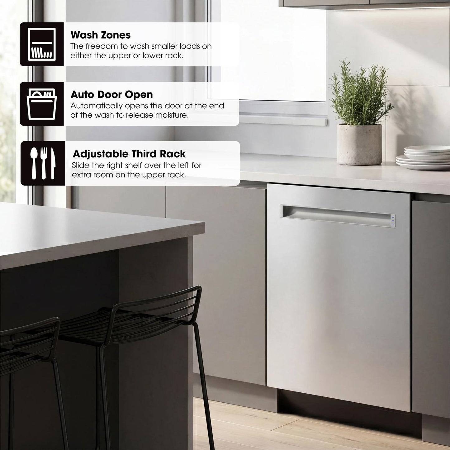 Sharp SDW6748SNS 24" Top Control Stainless Steel Pocket Handle 47 Dba Dishwasher With Auto Door Open