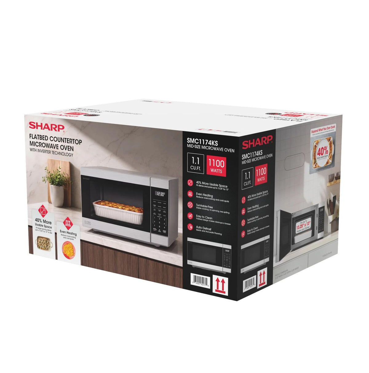 Sharp SMC1174KS Sharp 1.1 Cu. Ft. 1100W Flatbed Countertop Microwave Oven With Inverter Technology