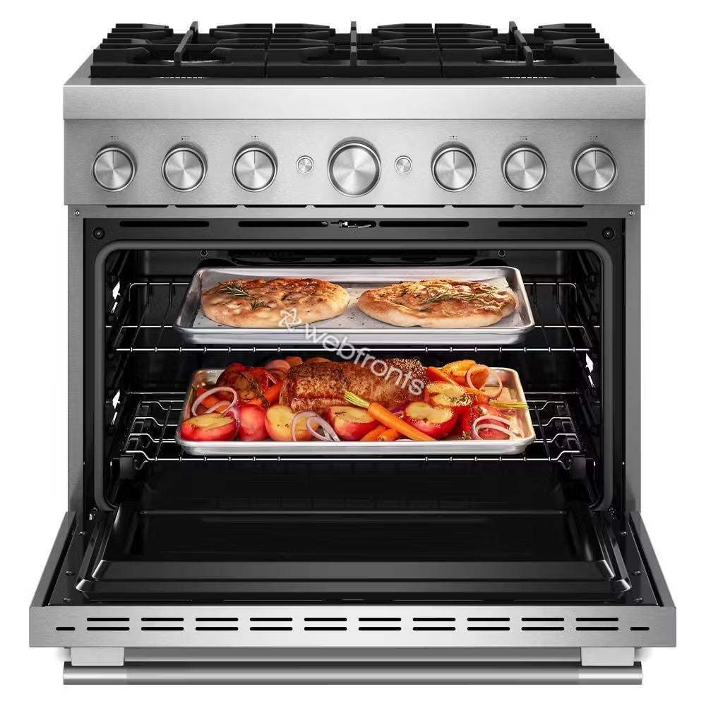 Kitchenaid KFDS936SSS 36-Inch 6 Burner Commercial-Style Dual Fuel Range With No Preheat Air Fry Mode