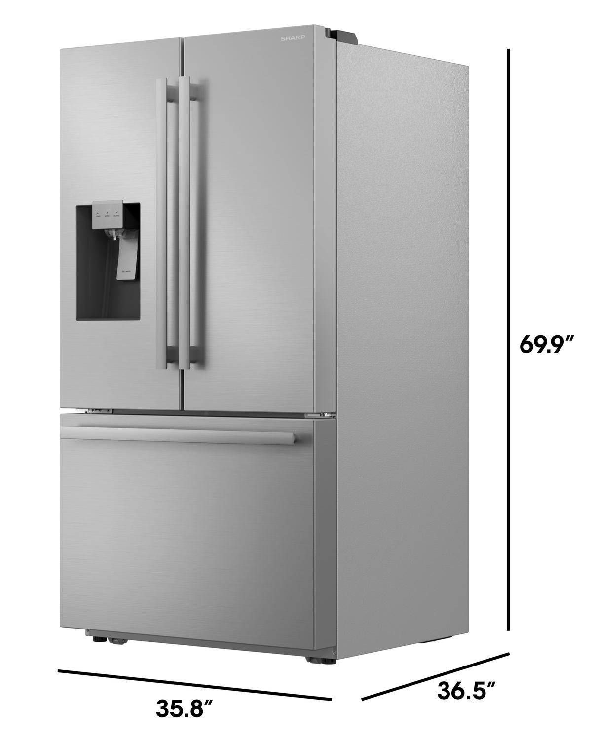 Sharp SJF2955MS 28.9 Cu.Ft. Standard Depth 36 In. French 3-Door Refrigerator With Water Dispenser In Stainless Steel