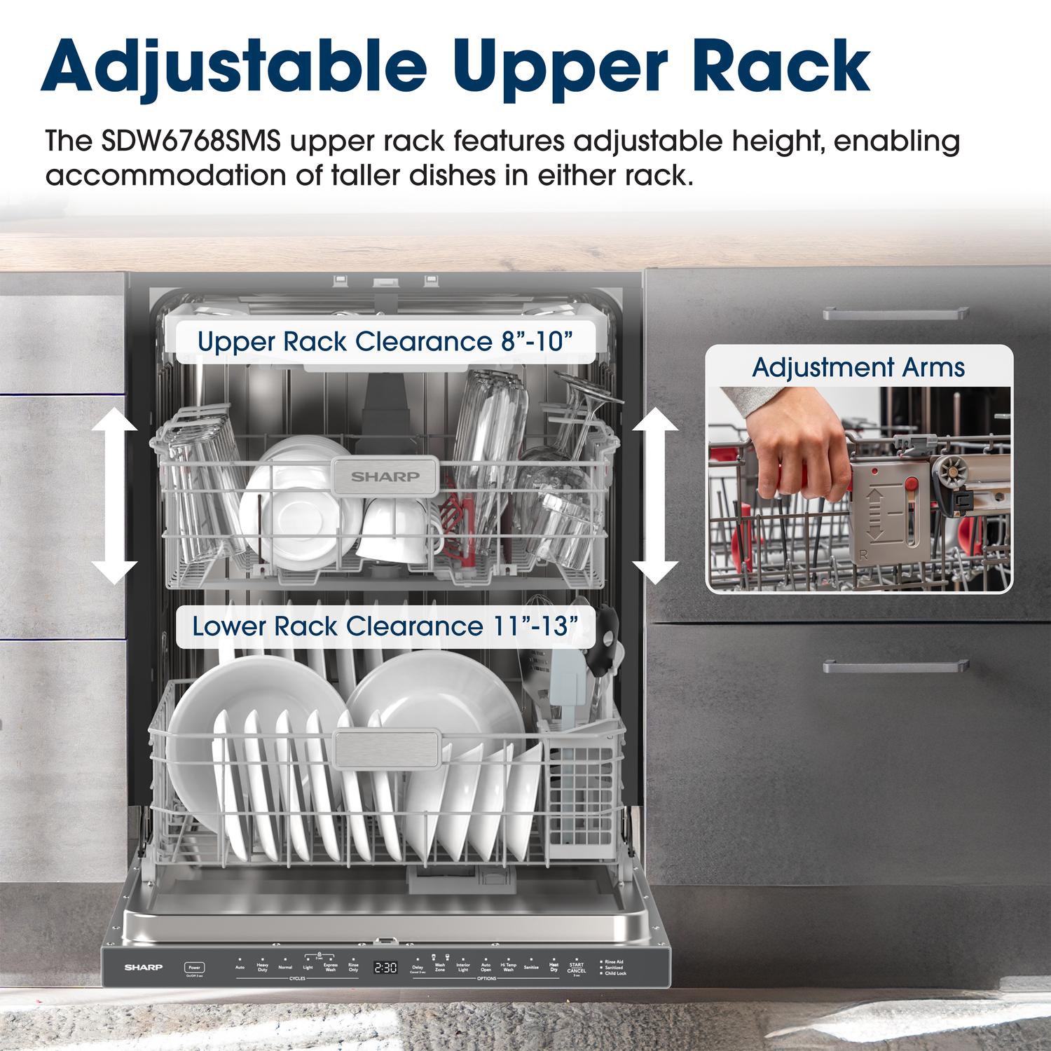 Sharp SDW6768SMS 24" Top Control Stainless Steel Pocket Handle 44Db Dishwasher With Auto Door Open