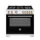 Bertazzoni MAS365DFMNG 36 Inch Dual Fuel Range, 5 Burner, Electric Oven - Gold Accents Bianco Matt/Gold