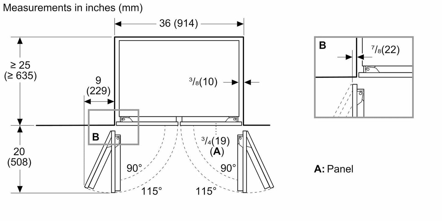 Bosch B36IT100NP Benchmark®, Vario Built-In Fridge-Freezer With Freezer At Bottom, 36'', Soft Close Flat Hinge