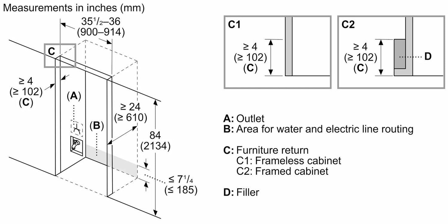 Bosch B36BT130NS Benchmark®, Vario Built-In Fridge-Freezer With Freezer At Bottom, 36'', Soft Close Flat Hinge