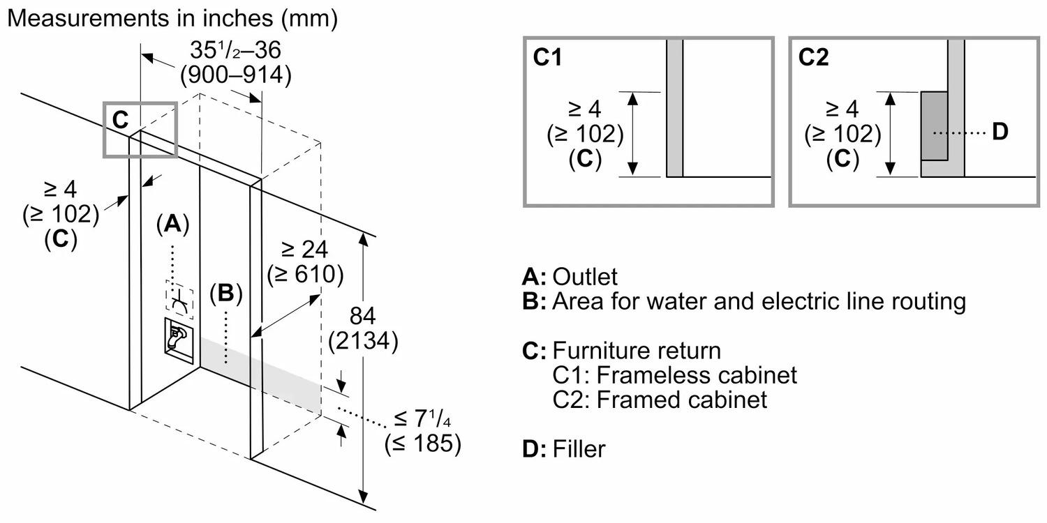 Bosch B36BT130NS Benchmark®, Vario Built-In Fridge-Freezer With Freezer At Bottom, 36'', Soft Close Flat Hinge