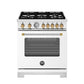 Bertazzoni MAS305DFMBG 30 Inch Dual Fuel, 5 Burners, Electric Oven - Gold Accents Bianco Matt/Gold