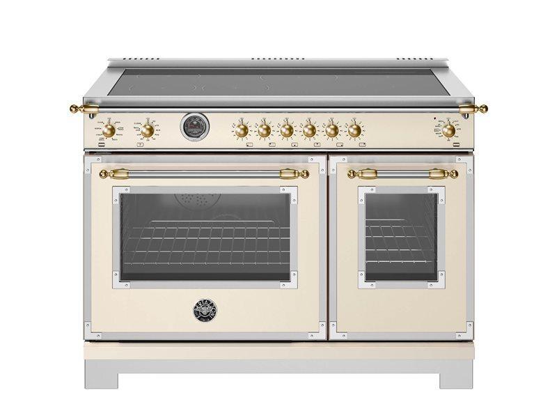 Bertazzoni HER486IGFEPAG 48 Inch Induction Range, 6 Heating Zones And Cast Iron Griddle, Electric Self-Clean Oven - Gold Accents Stainless Steel/Gold