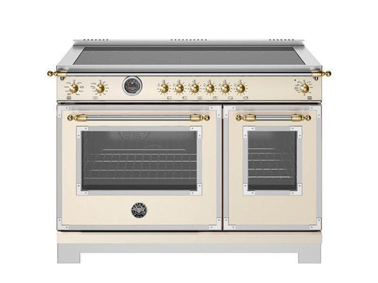 Bertazzoni HER486IGFEPAG 48 Inch Induction Range, 6 Heating Zones And Cast Iron Griddle, Electric Self-Clean Oven - Gold Accents Stainless Steel/Gold