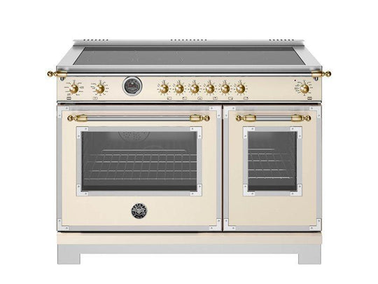 Bertazzoni HER486IGFEPAG 48 Inch Induction Range, 6 Heating Zones And Cast Iron Griddle, Electric Self-Clean Oven - Gold Accents Stainless Steel/Gold
