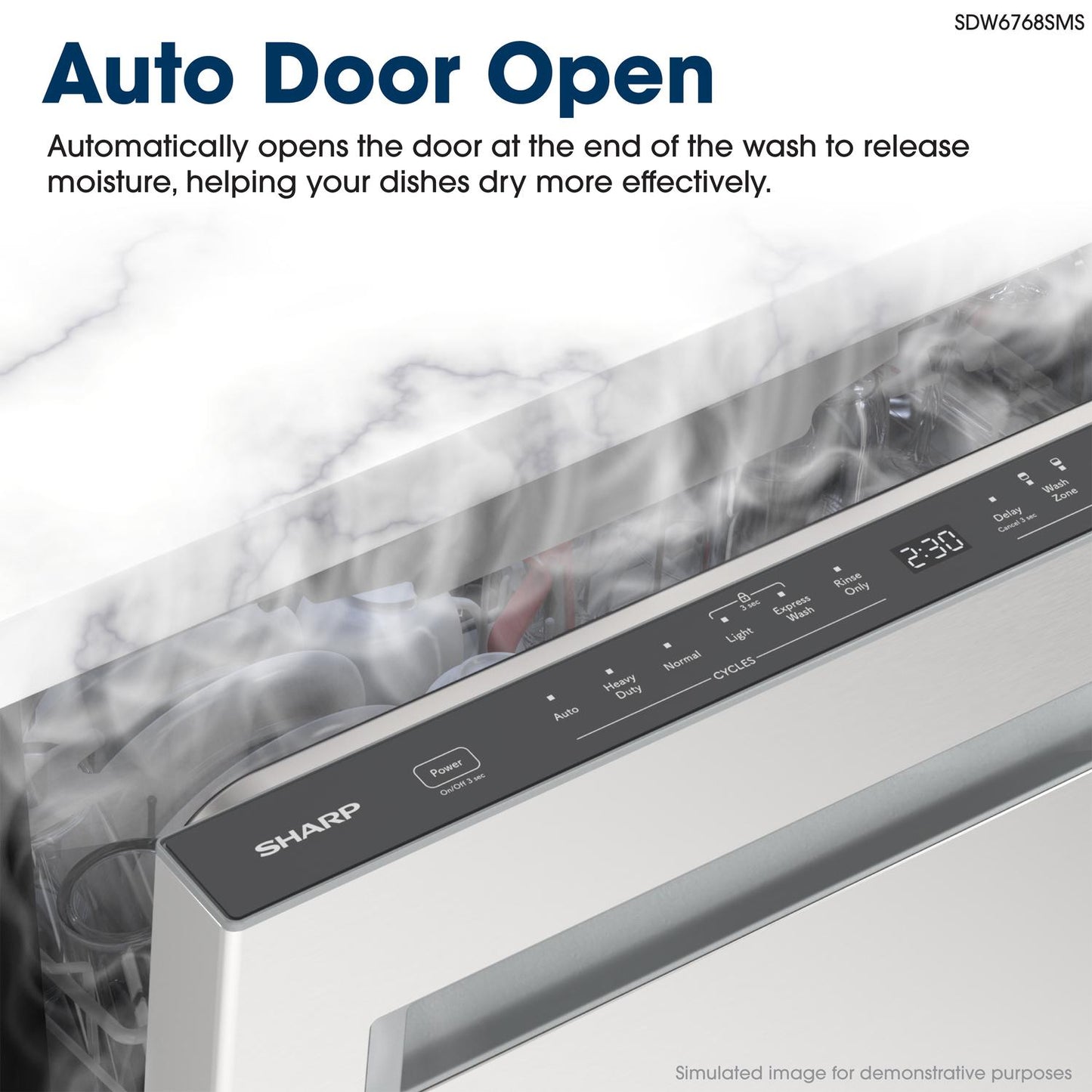 Sharp SDW6768SMS 24" Top Control Stainless Steel Pocket Handle 44Db Dishwasher With Auto Door Open