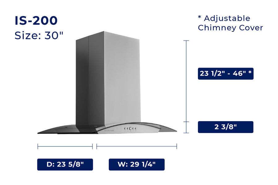 Hauslane IS200SS30 Hauslane Chef 30-In Convertible Stainless Steel Island Range Hood